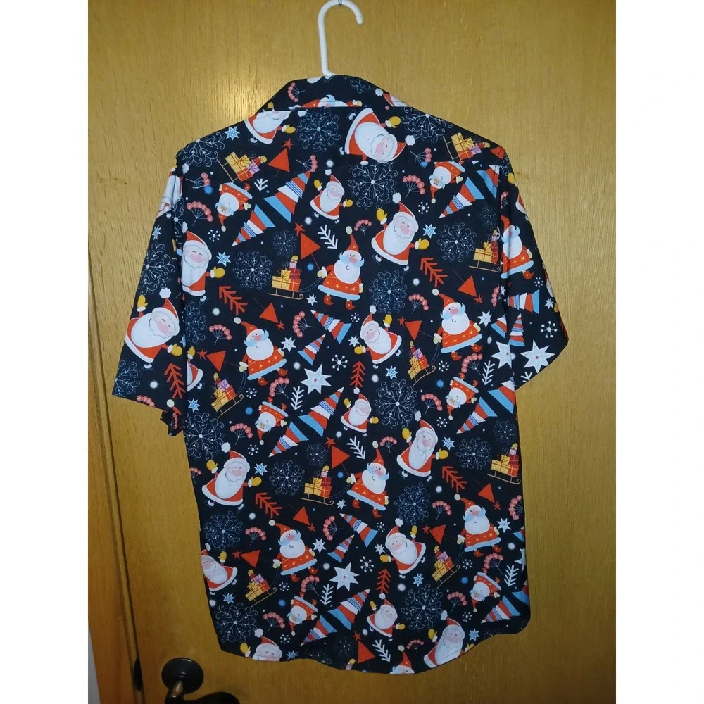 J&D Huashia Mens Large Christmas Shirt Santa Claus Button Up Holiday Hawaiian